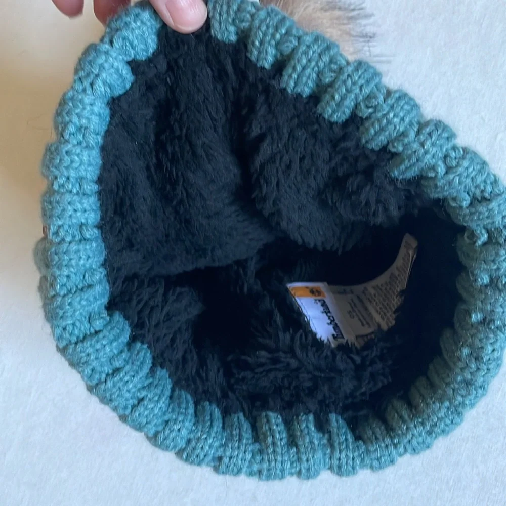 Timberland Heavy Cable Knit PomPom Beanie with Fleece Lining NWT